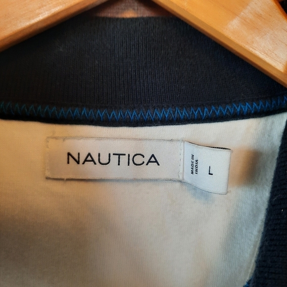 Nautica white striped preppy striped short sleeve polo shirt size large - Picture 10 of 11